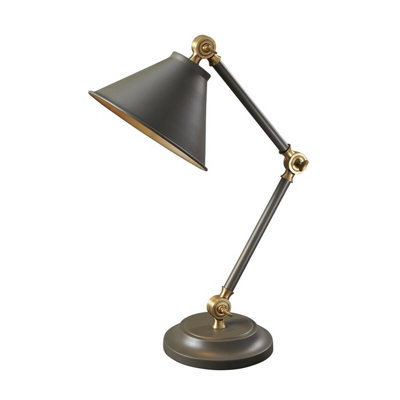 Adjustable Dark Grey Table Lamp with Aged Brass Finish - LED E27 60W