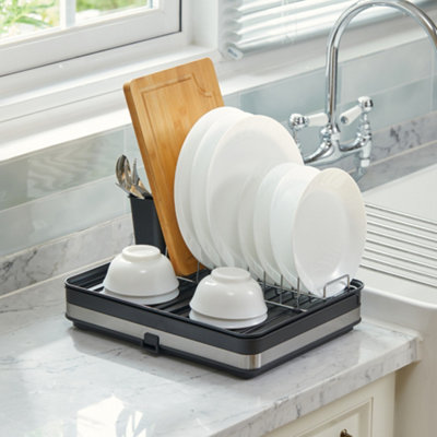 Adjustable Dish Drying Rack with Drain Board, Space-Saving Kitchen ...