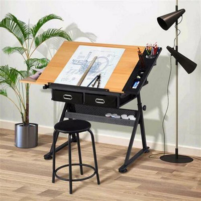 Adjustable Drafting Table Art Craft Drawing Desk w/Stool Architect Desk ...