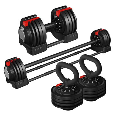 Adjustable Free Weight Dumbbell Set with Tray for Men/Women Strength ...