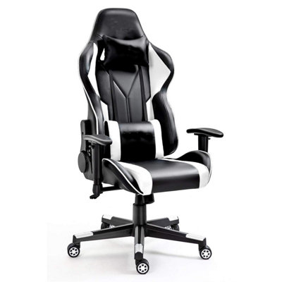 Adjustable Gaming Chair Ergonomic Computer Chair - White&Black | DIY at B&Q