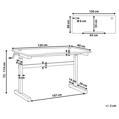 Adjustable Gaming Desk with RGB LED Lights 120 x 60 cm Black DURBIN