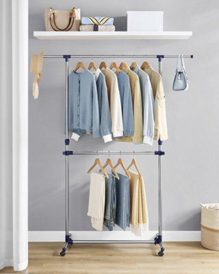 Adjustable Garment Rack Clothes Hanging Rail Stand with Middle Rail ...
