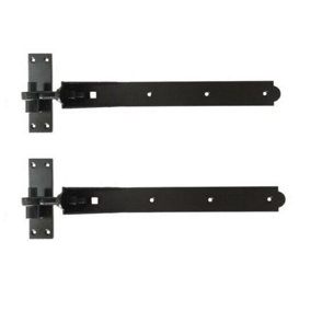 Adjustable Gate Hinges Pair 350mm 14" Black Heavy Duty Hook and Band Stable