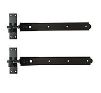 Adjustable Gate Hinges Pair 450mm 18" Black Heavy Duty Hook and Band Stable