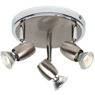 Adjustable Head Ceiling Spotlight Brushed Chrome 3x GU10 Round Kitchen ...