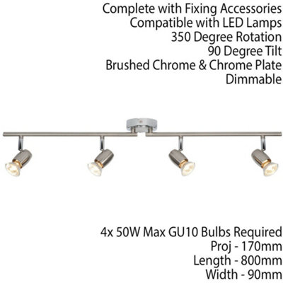 Adjustable Head Ceiling Spotlight Brushed Chrome Quad GU10 Kitchen Bar Downlight