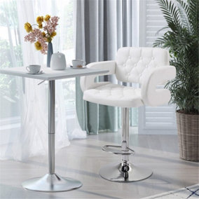 Adjustable height beige bar chair, fully tufted faux leather