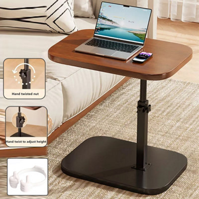 Adjustable Height C-Shaped Side Table for Sofa, Bed & Laptop - Walnut Effect