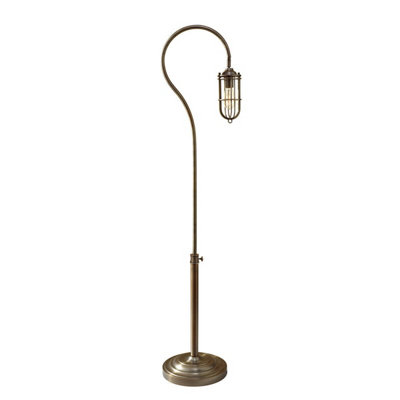 Adjustable Height Dark Antique Brass LED Floor Lamp with E27 Socket