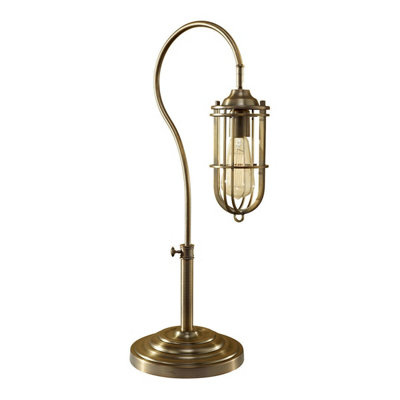 Adjustable Height Dark Antique Brass Table Lamp with LED E27 Bulb