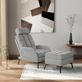Adjustable Houndstooth Recliner Chair with Footstool