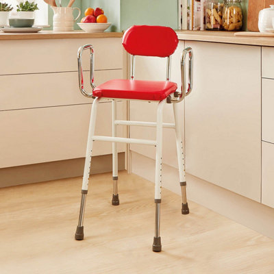 Adjustable Kitchen Chair with Padded Seat, Detachable Arms & Backrest, High Chair with Chrome Legs, 136kg Max Load