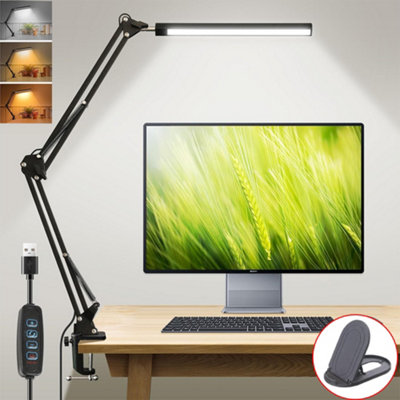 Adjustable LED Desk Lamp with Clamp, Dimmable Swing Arm, 3 Colour Modes, USB Powered - Ideal for Home, Office & Studio