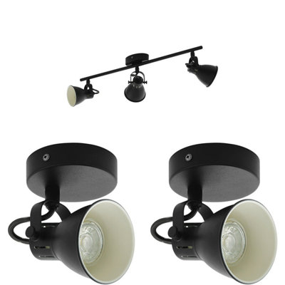Adjustable Matt Black Ceiling Spot Light with Two Matching Wall Lamps for Modern Kitchens