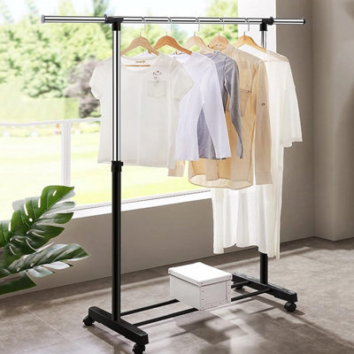 Adjustable Mobile Tidy Clothes Coat Garment Clothing Hanging Rail