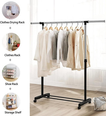 Adjustable Mobile Tidy Clothes Coat Garment Clothing Hanging Rail Rack