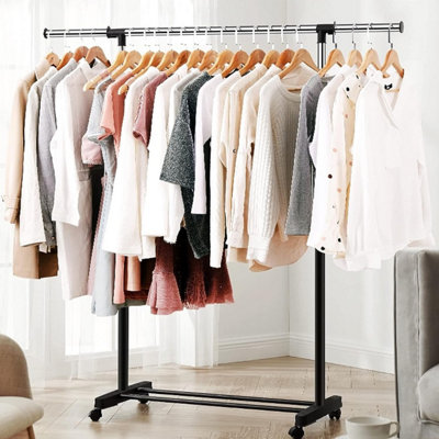 Adjustable Mobile Tidy Clothes Coat Garment Clothing Hanging Rail Rack