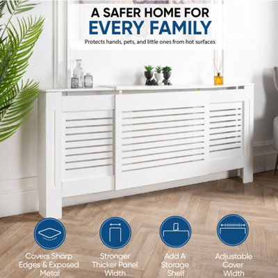 Adjustable Radiator Cover White Wooden Heater Cover Large Expandable ...