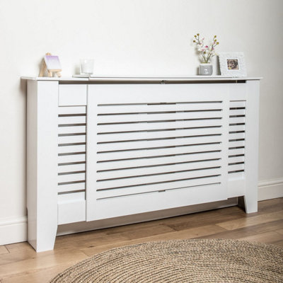 Adjustable Radiator Cover White Wooden Heater Cover Large Expandable ...
