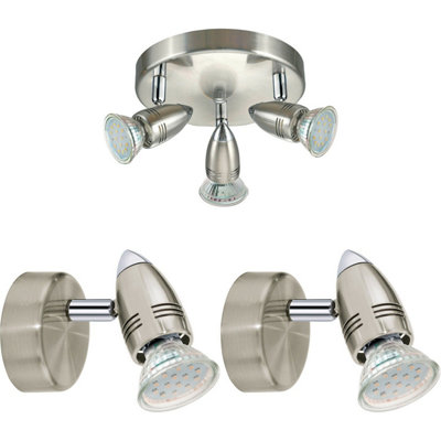 Adjustable Satin Nickel Ceiling Spot Light and Wall Light Set - Modern Design