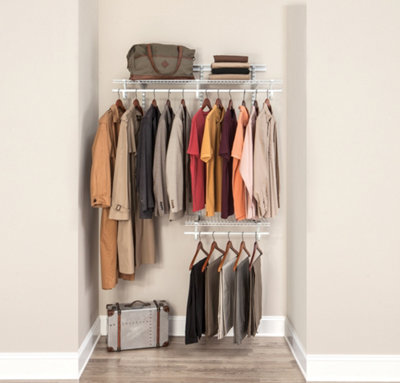 Adjustable ShelfTrack Wardrobe Kit White Wire Shelving and Clothes Rail Storage System by ClosetMaid