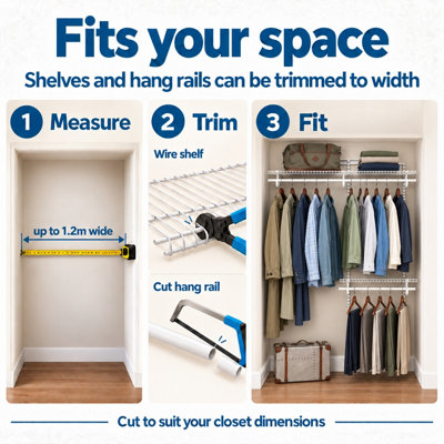 Adjustable ShelfTrack Wardrobe Kit White Wire Shelving and Clothes Rail ...