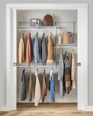 Adjustable ShelfTrack Wardrobe Organiser Kit with Hanging Rails and Ventilated Wire Shelving by ClosetMaid