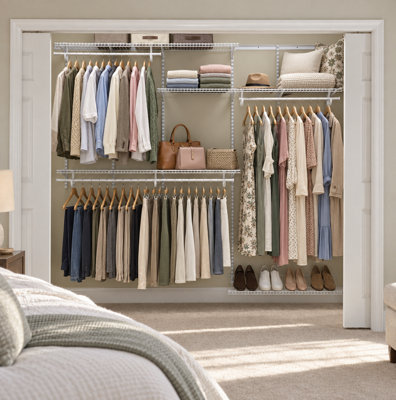 Adjustable ShelfTrack White Wardrobe Organiser Kit with Shoe Rack ...