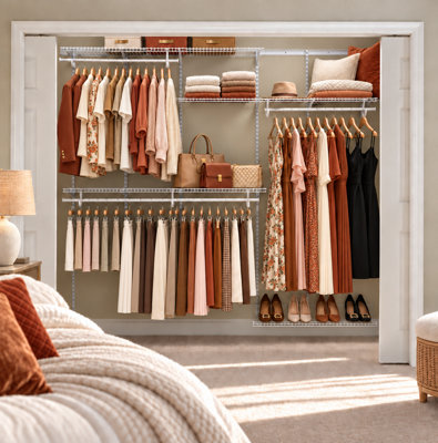 Adjustable ShelfTrack White Wardrobe Organiser Kit with Shoe Rack ...
