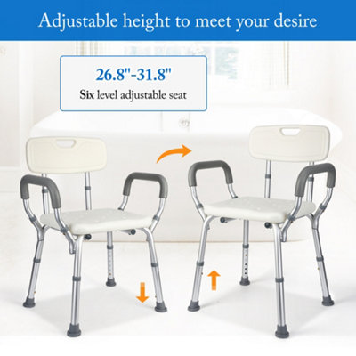 Adjustable Shower Chair with Back & Padded Armrests Slip-Resistant Bath Bench
