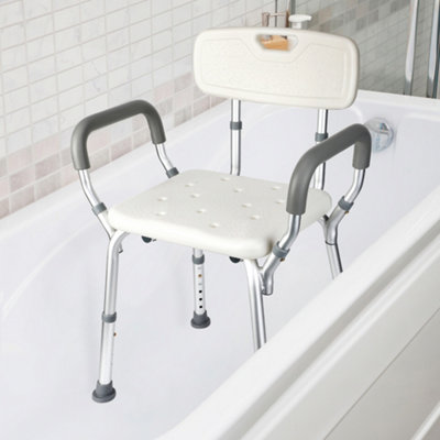 Adjustable Shower Chair with Back & Padded Armrests Slip-Resistant Bath Bench