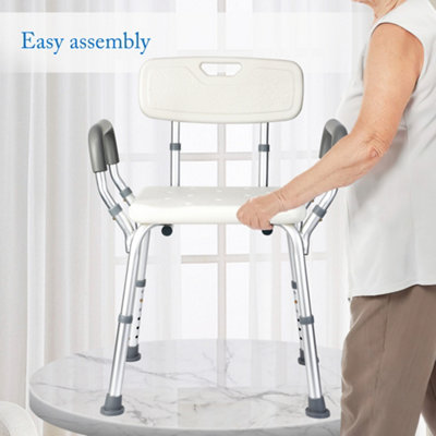 Adjustable Shower Chair with Back & Padded Armrests Slip-Resistant Bath Bench
