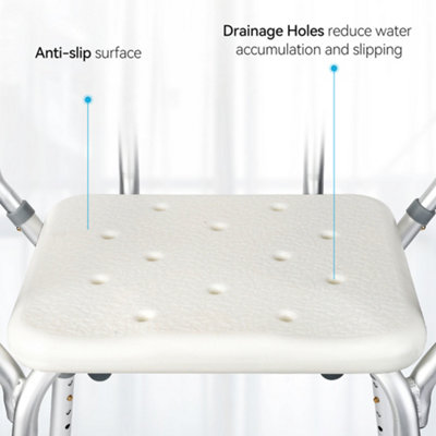 Adjustable Shower Chair with Back & Padded Armrests Slip-Resistant Bath Bench