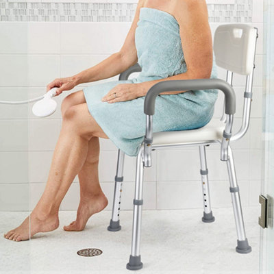 Adjustable Shower Chair with Back & Padded Armrests Slip-Resistant Bath Bench
