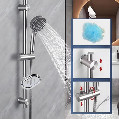 Adjustable Shower Rail Riser Kit with Soap Holder Hose and Shower Head ...