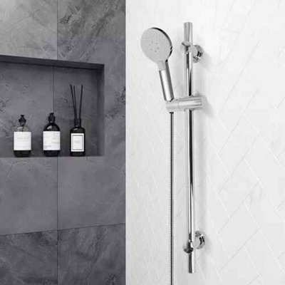 Adjustable shower slider rail kit, chrome riser bar with shower head ...