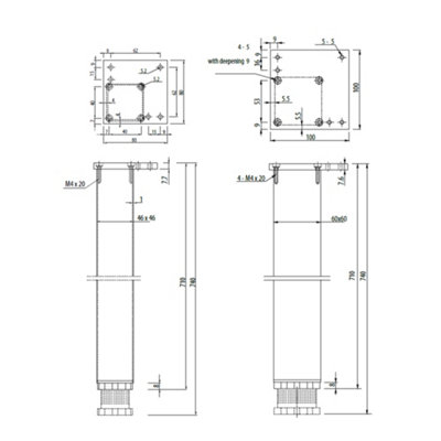 Adjustable Square Alu Breakfast Bar Worktop Support Table Leg 710mm - Colour Aluminium - Pack of 1 - 3