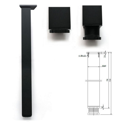 Adjustable Square Alu Breakfast Bar Worktop Support Table Leg 710mm - Colour Black - Pack of 1