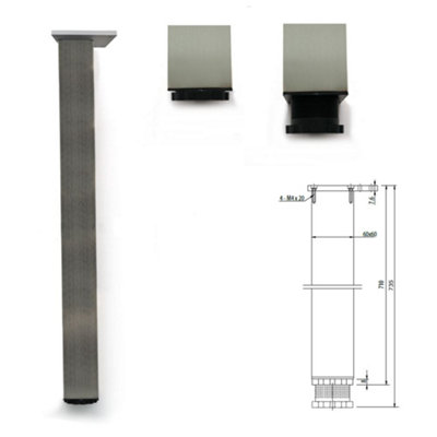 Adjustable Square Alu Breakfast Bar Worktop Support Table Leg 710mm - Colour Inox - Pack of 1