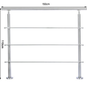 Adjustable Stainless Steel Handrail with 3 Crossbar and Installation Kit 150cm W