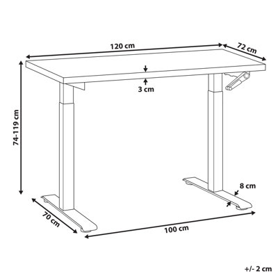Adjustable Standing Desk 120 x 72 cm Dark Wood and White DESTINES