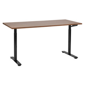 Adjustable Standing Desk 160 x 72 cm Dark Wood and Black DESTINAS