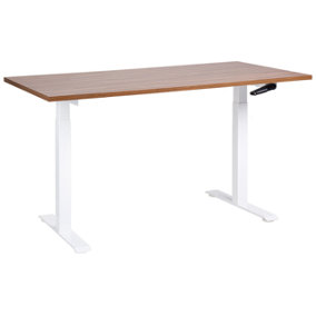 Adjustable Standing Desk 160 x 72 cm Dark Wood and White DESTINES