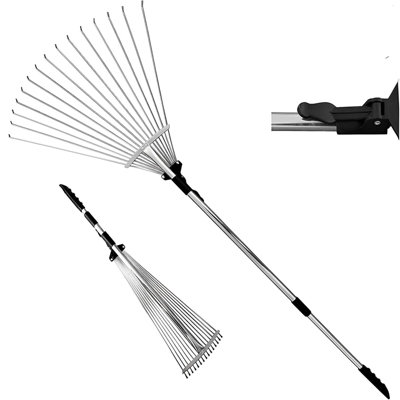 Adjustable Telescopic Metal Garden Rake Tools Leaf Telescopic Handle ...