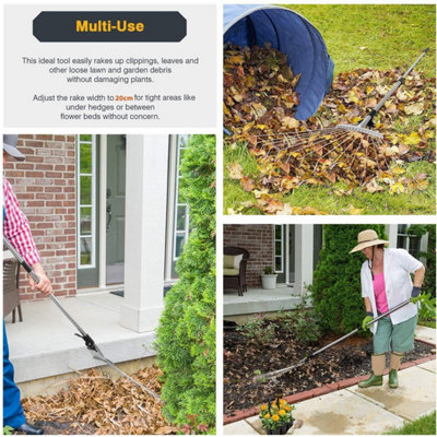 Adjustable Telescopic Metal Garden Rake Tools Leaf Telescopic Handle ...