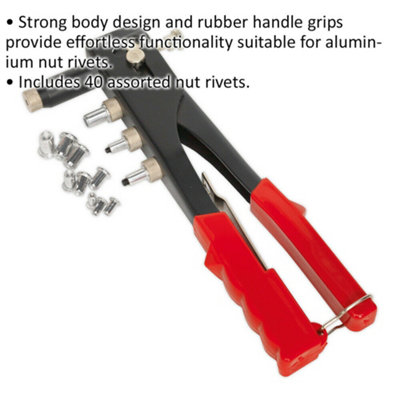 Adjustable Threaded Nut Riveter Tool - 255mm Hand Rivet Gun for M3 M4 M5 M6 Rivets