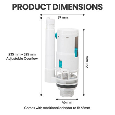 Adjustable Toilet Dual Flush Valve 1.5 & 2" with Cable Push Button