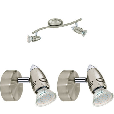 Adjustable Twin Ceiling Spot Light with Two Matching Wall Lights in Satin Nickel Chrome