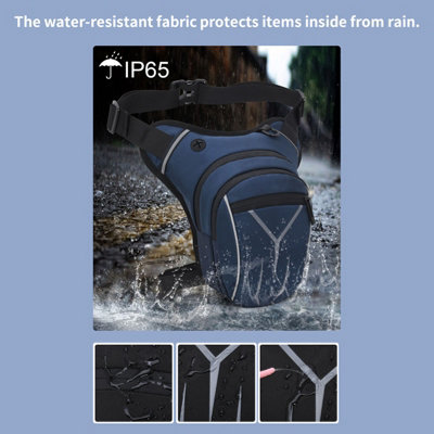 Adjustable Waterproof Motorcycle Drop Leg Bag for Men-Large Capacity Black Thigh Pack with Reflective Strips